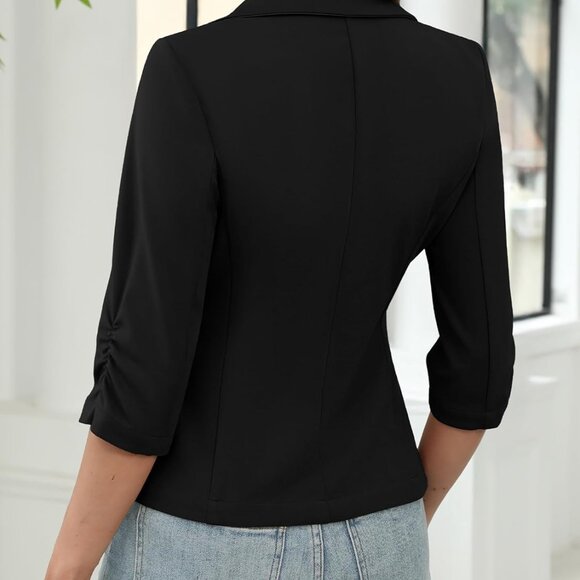 Womens Casual 3/4 Sleeve Knit Blazers - High Stretch Business Work Suit Slim Fit - Picture 3 of 6